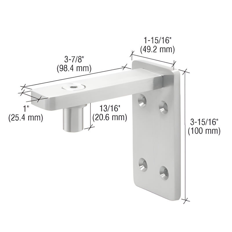 WDP32BS brushed stainless steel wall/post pivot for frameless glass doors, 304 SS, low gap 1/8" design with mounting plate an