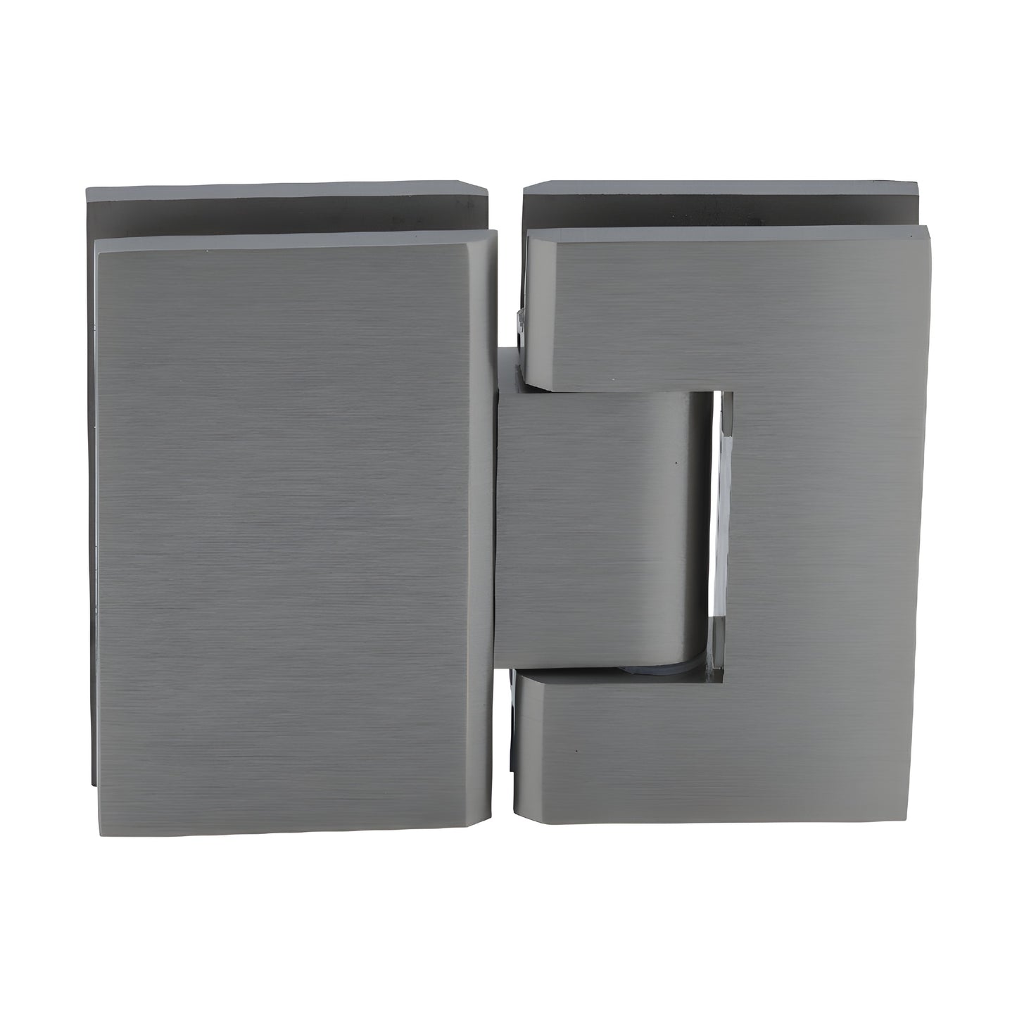 GEN180BN brushed nickel glass-to-glass square shower hinge, solid brass, self-centering, fits 8-12mm glass