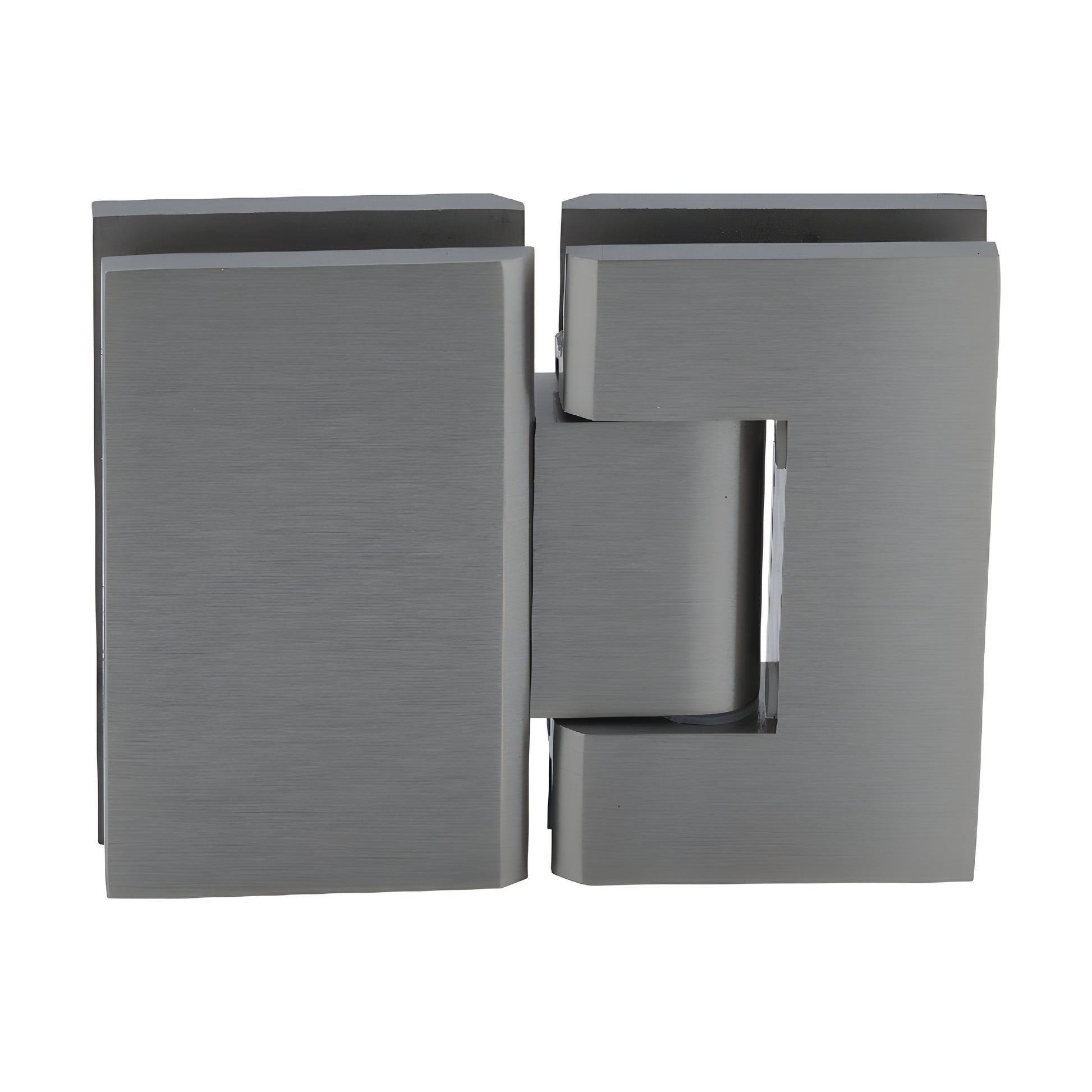 GEN180BN brushed nickel glass-to-glass square shower hinge, solid brass, self-centering, fits 8-12mm glass