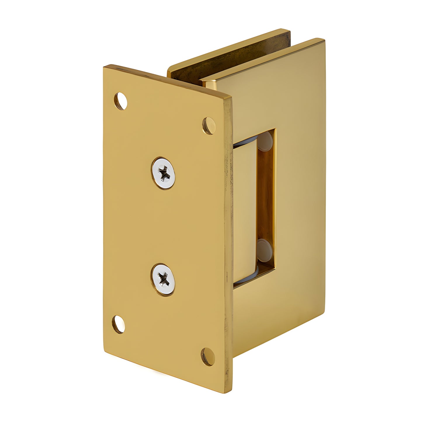 Polished brass GEN537BR Geneva wall-mount shower hinge for 8-12mm tempered glass, self-centering