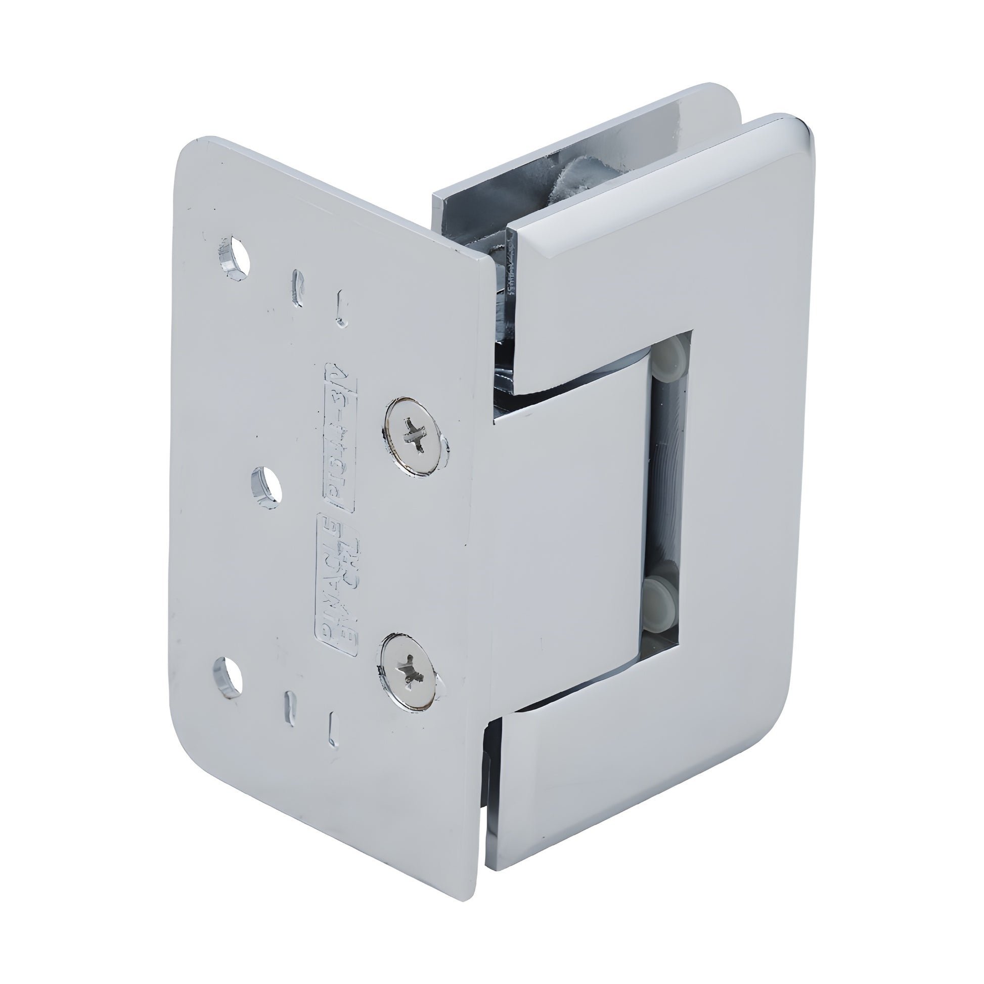 P1N344CH polished chrome adjustable brass shower door hinge for 8-12mm tempered glass, wall-mount, self-centering.