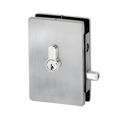 EUR681BS brushed stainless steel glass-mounted patch lock for frameless doors, center-housed cylinder, 4-5/16in height