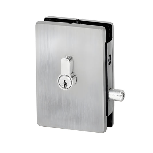 EUR681BS brushed stainless steel glass-mounted patch lock for frameless doors, center-housed cylinder, 4-5/16in height