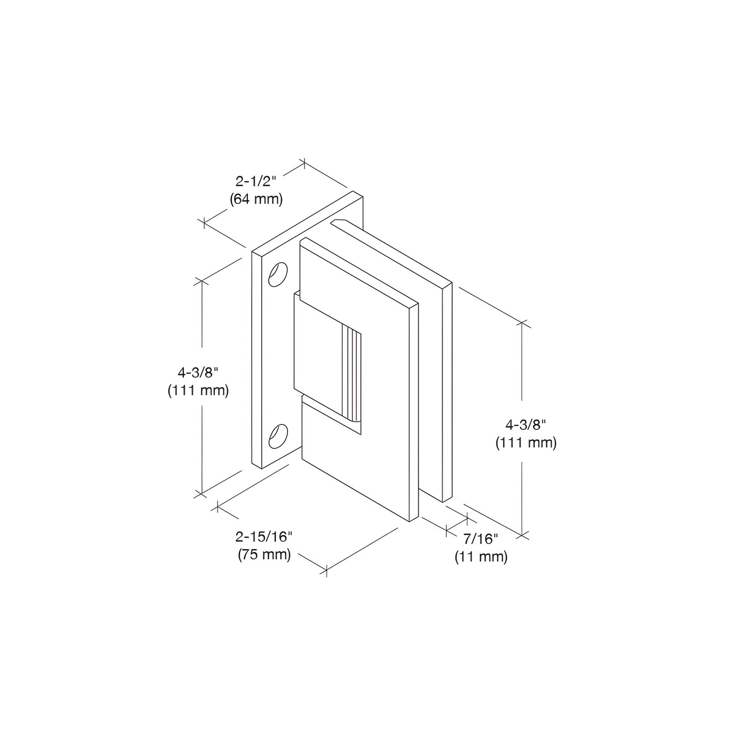 CRL Victoria VCT037BN brushed nickel solid brass frameless shower door hinge, wall-mount, self-centering.