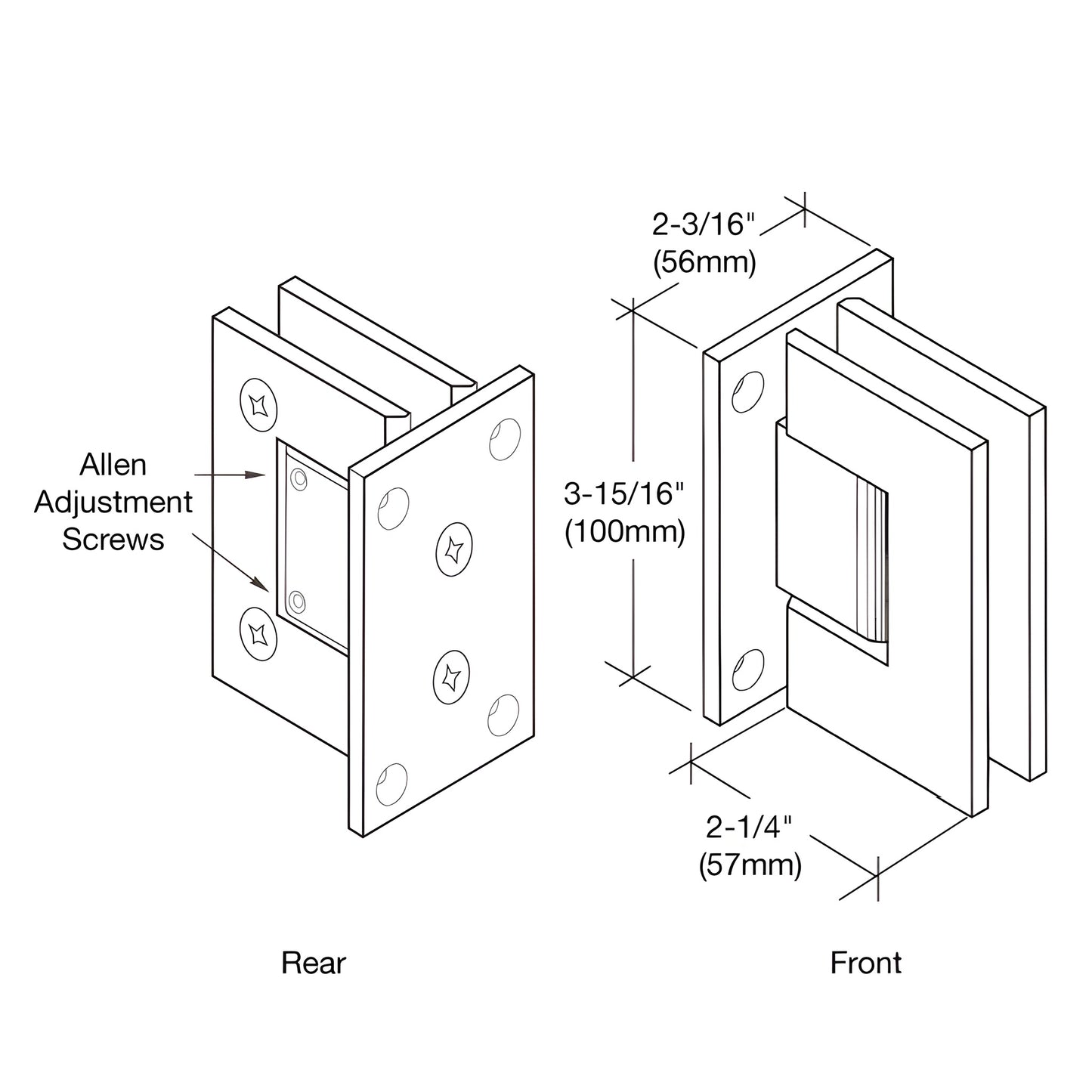 French Gold brass adjustable Vienna shower hinge, wall-mount full back plate for 3/8-1/2" tempered glass