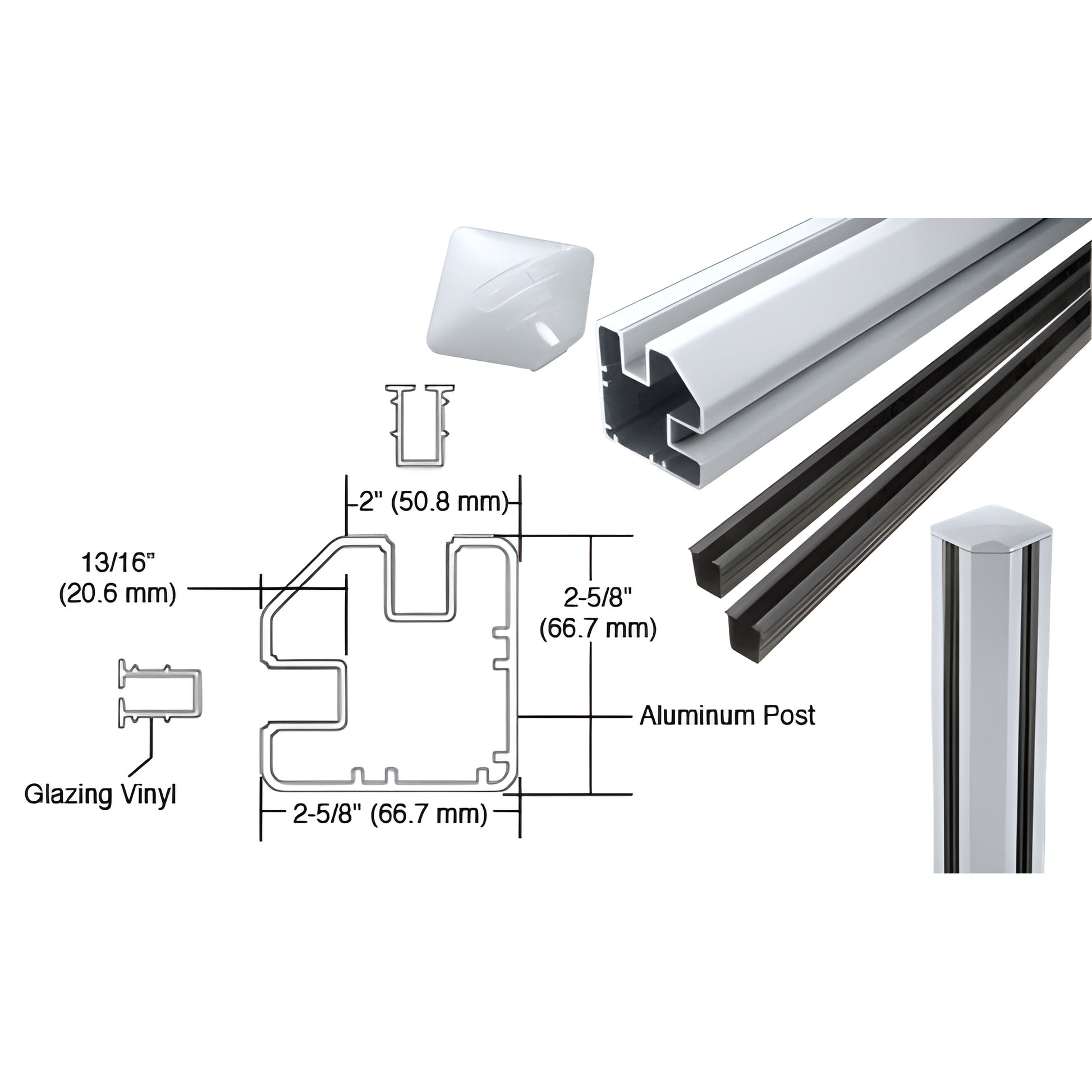 CRL S72CRKM aluminum 72" rectangular corner post kit, mill finish for 90 glass panels, includes cap and glazing vinyl.