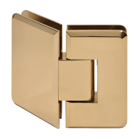 French gold solid brass beveled glass-to-glass shower hinge, 135 , self-centering, fits 3/8-1/2" tempered glass (SKU C0L045FG