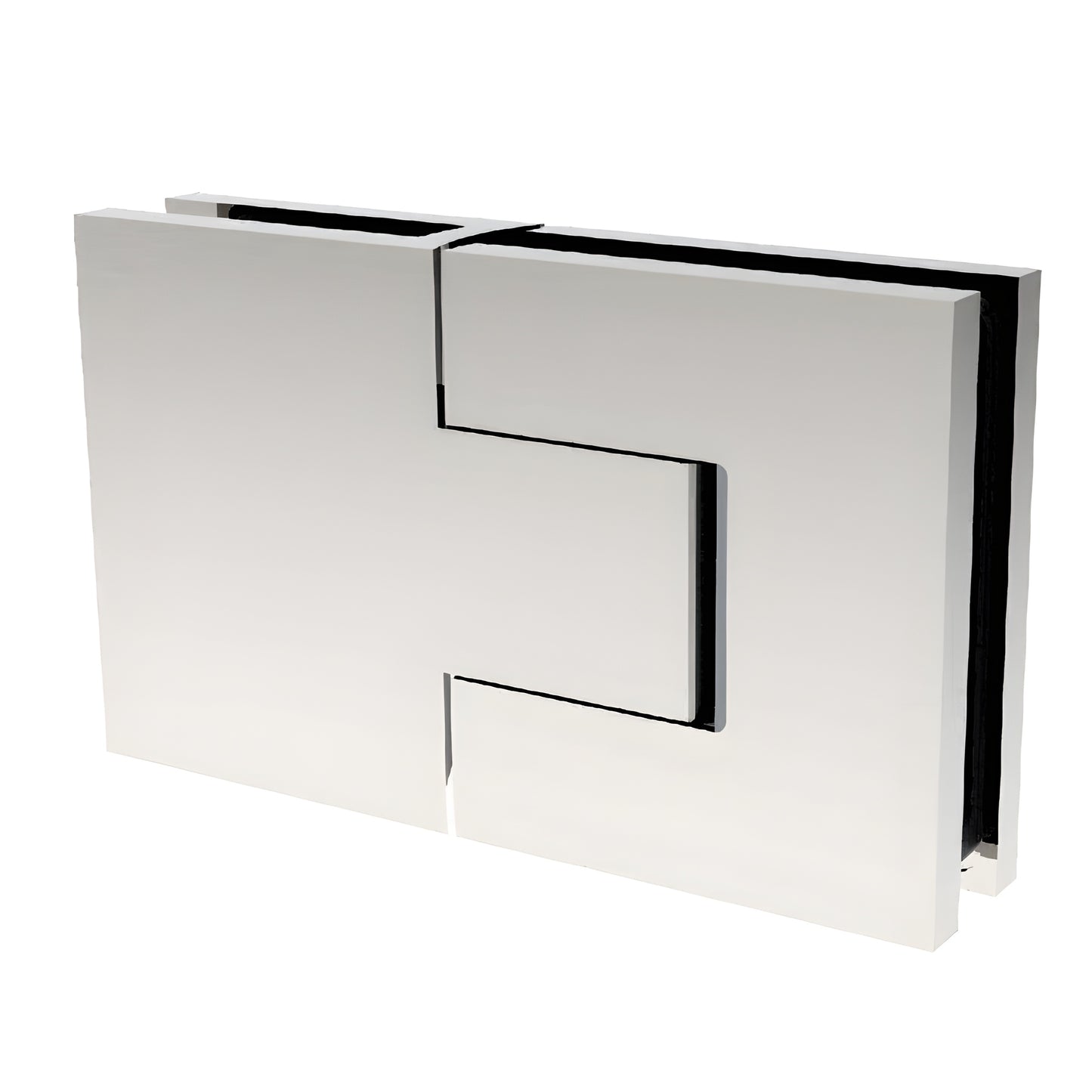 BEL380CH Bellagio polished chrome concealed square hinge for 8-10mm frameless glass shower doors (brass, self-centering)