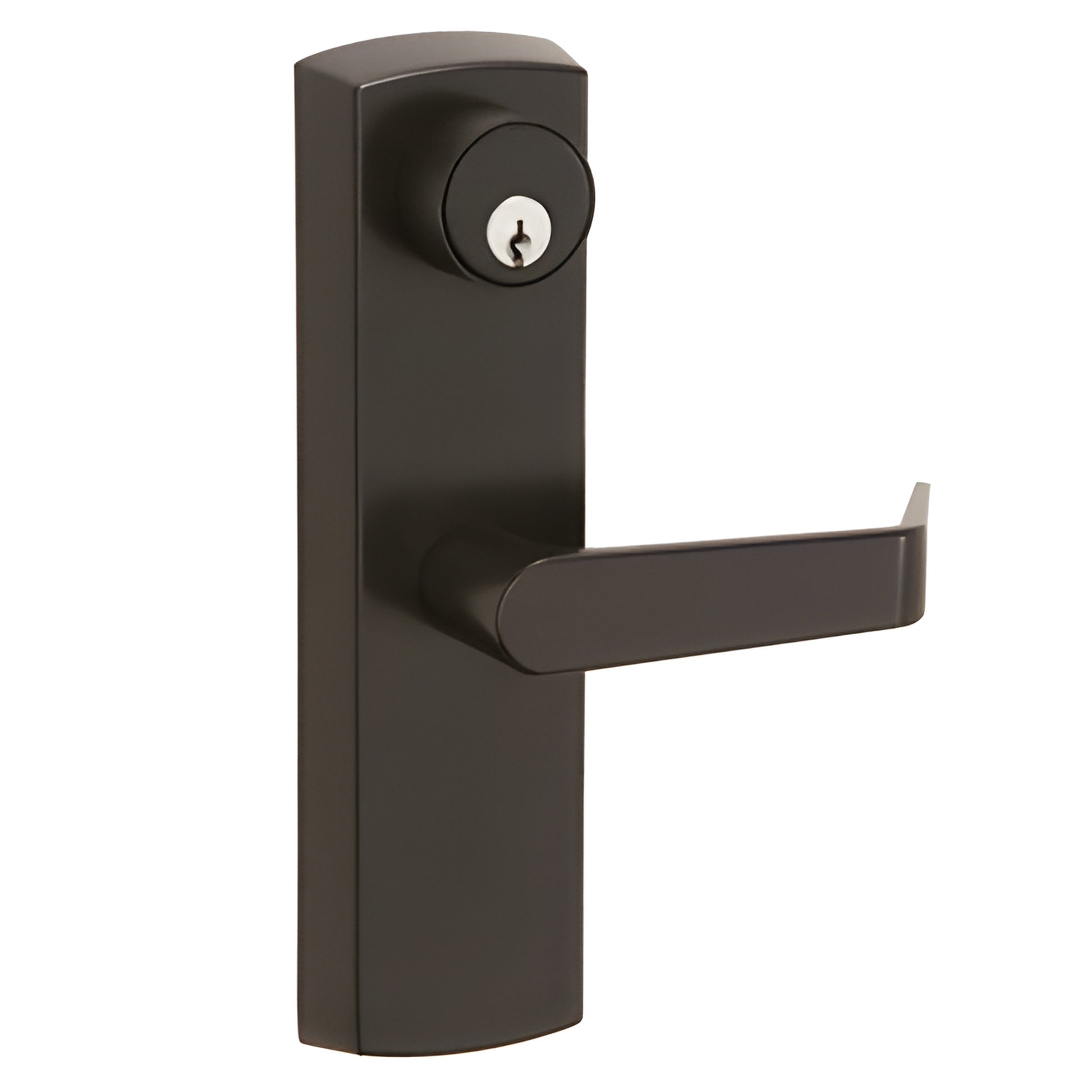 Dark bronze DL51ESCDU clutch lever trim with rectangular escutcheon and KD mortise cylinder, reversible non-handed