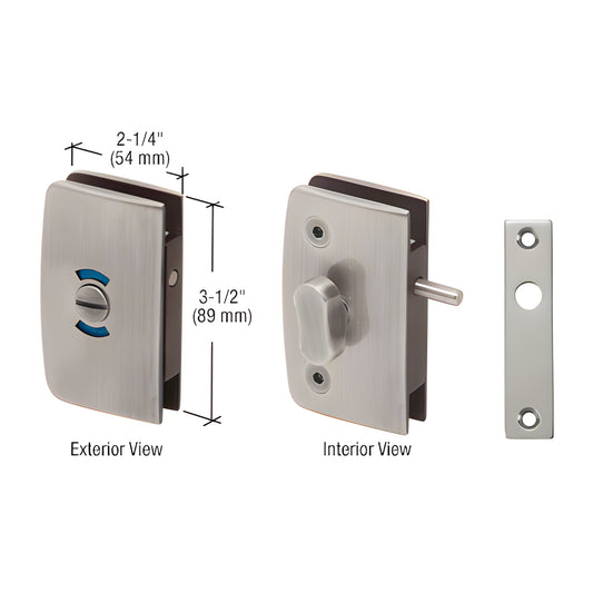 Brushed nickel CRL glass door lock with red/blue indicator, thumbturn interior, fits 8-12mm glass (SKU 700CBN)