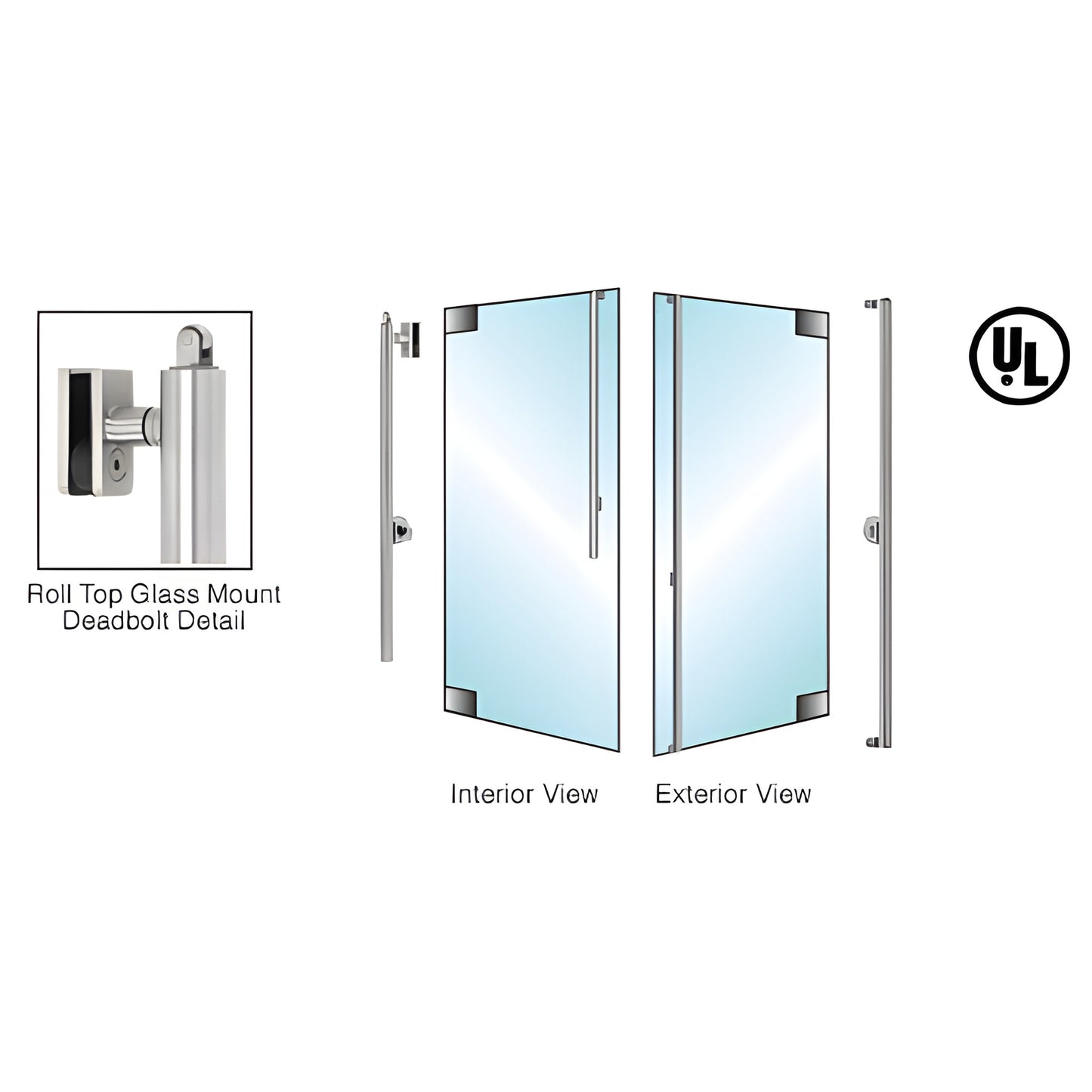 DBR170F3G1BS brushed stainless deadbolt handle for all-glass doors, 1/2" glazing, access control, UL classified