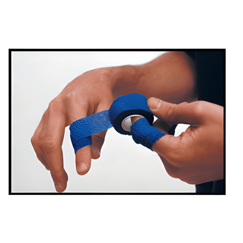FR51 blue Flexx-Rap 1 in x15 ft self adhering finger protection tape wrapped on fingers to improve grip