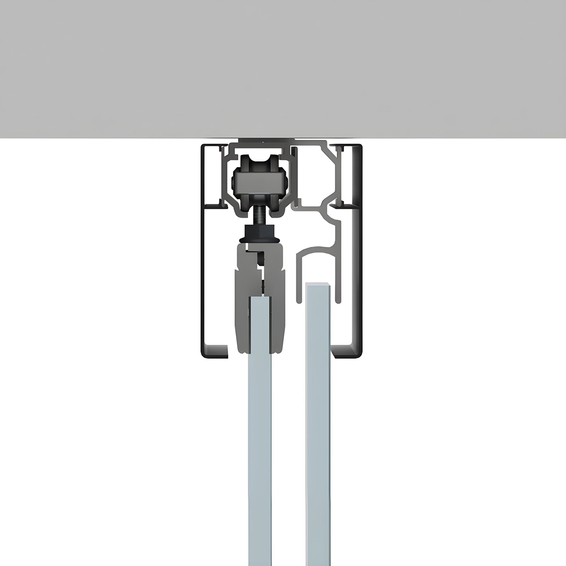 CRL501CMBL matte black ceiling-mounted sliding glass door track kit, 3000mm, for 8mm tempered glass, supports up to 176 lb.