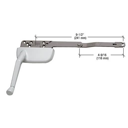 CRL White Right Hand Casement Operator, 9.5" Single Arm, Ellipse Surface Mount Dyad.