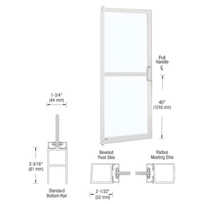 CRL-U.S. Aluminum White KYNAR® Paint 250 Series Narrow Stile Inactive Leaf of Pair 3'0 x 7'0 Offset Hung with Pivots for Surf Mount Closer Complete Panic Door with Std. Panic and Bottom Rail