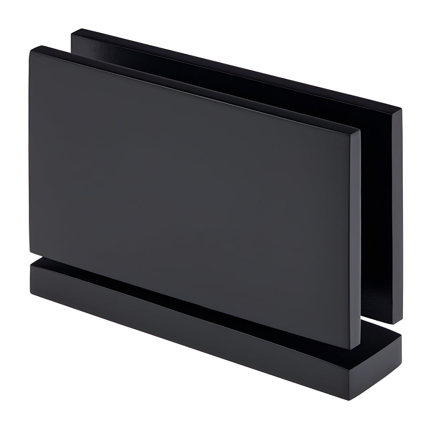 Matte black squared Cardiff pivot hinge for 8-10mm frameless glass shower door, brass, self-centering - SKU CAR01MBL