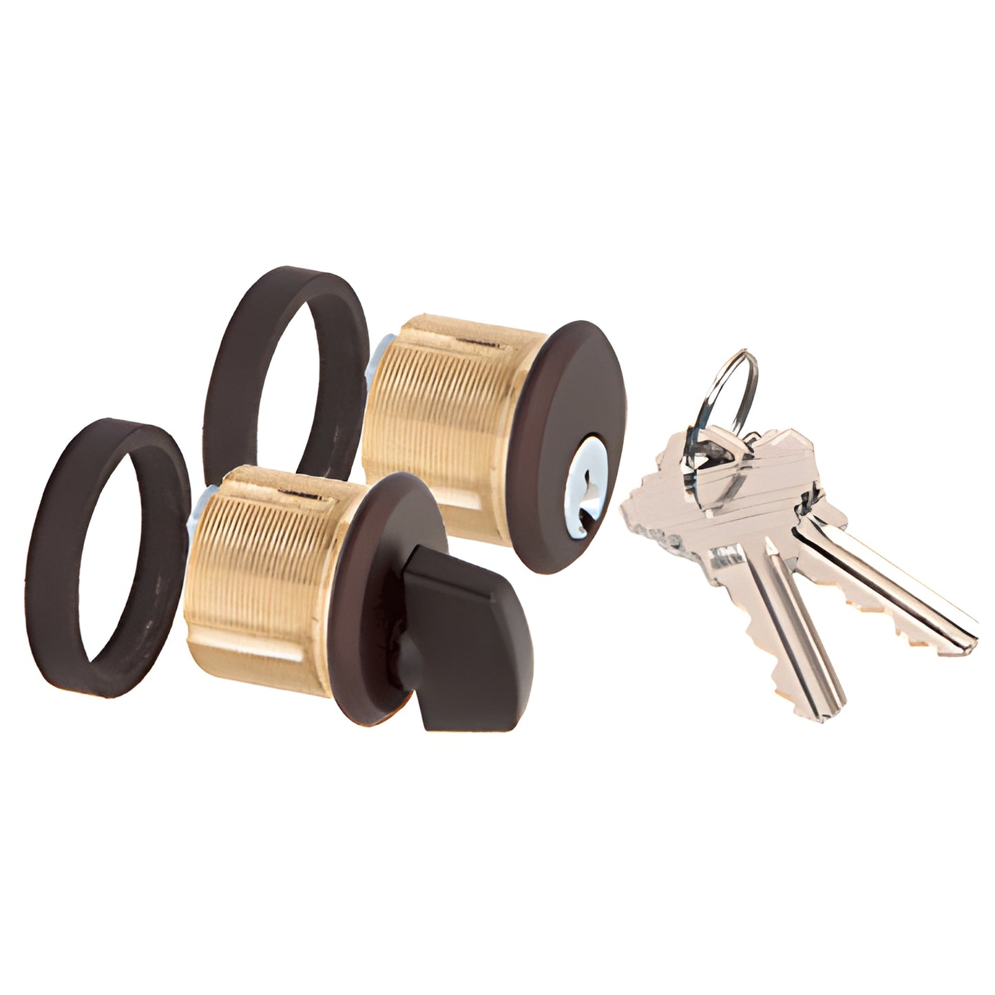 AMR205CTDU black bronze anodized patch lock cylinders with thumbturn, gaskets and keys, 29mm diameter.