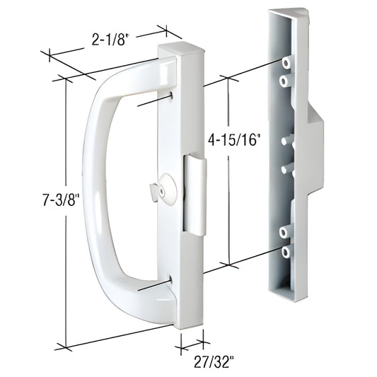White CRL C1263 diecast aluminum no-keeper pull handle for frameless glass doors, 7-3/8" length, surface mount