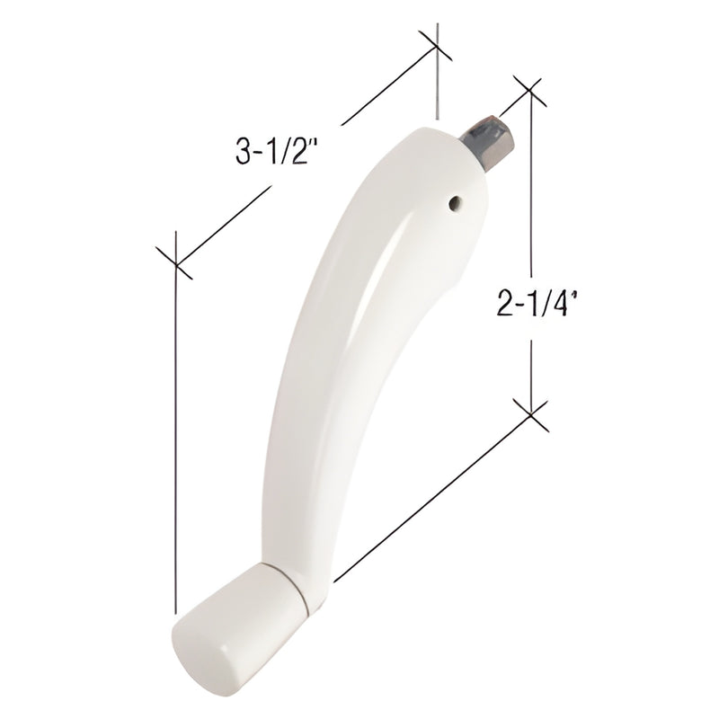 White folding diecast crank handle SKU H4067 for Pro-Drive casement operators, 5/16 in hex spindle, 2-1/4 in handle