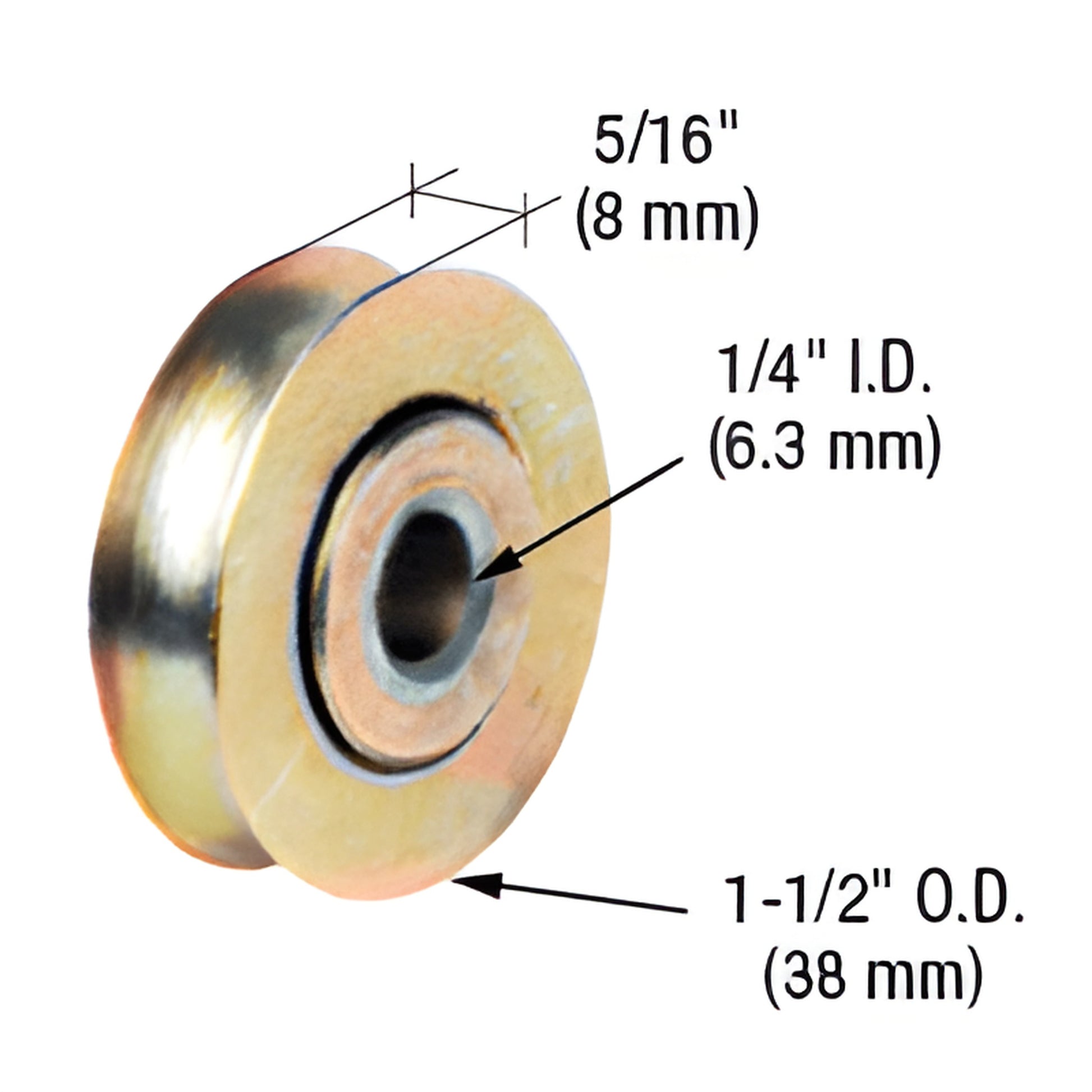 Stainless steel concave replacement roller D1694 - 1-1/2" OD, 1/4" ID, 5/16" width (pack of 2)