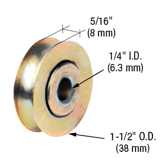 Stainless steel concave replacement roller D1694 - 1-1/2" OD, 1/4" ID, 5/16" width (pack of 2)