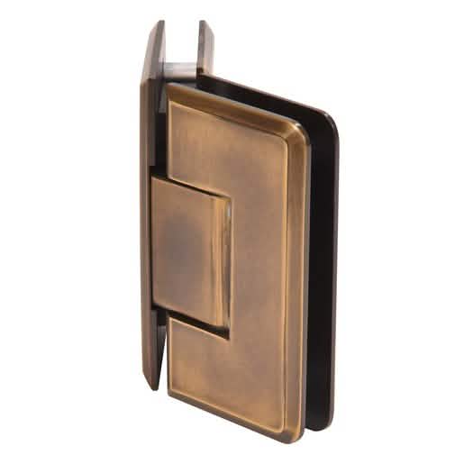 CRL Vintage Brass Cologne 045 Series 135º Glass-to-Glass Hinge for sleek shower design.