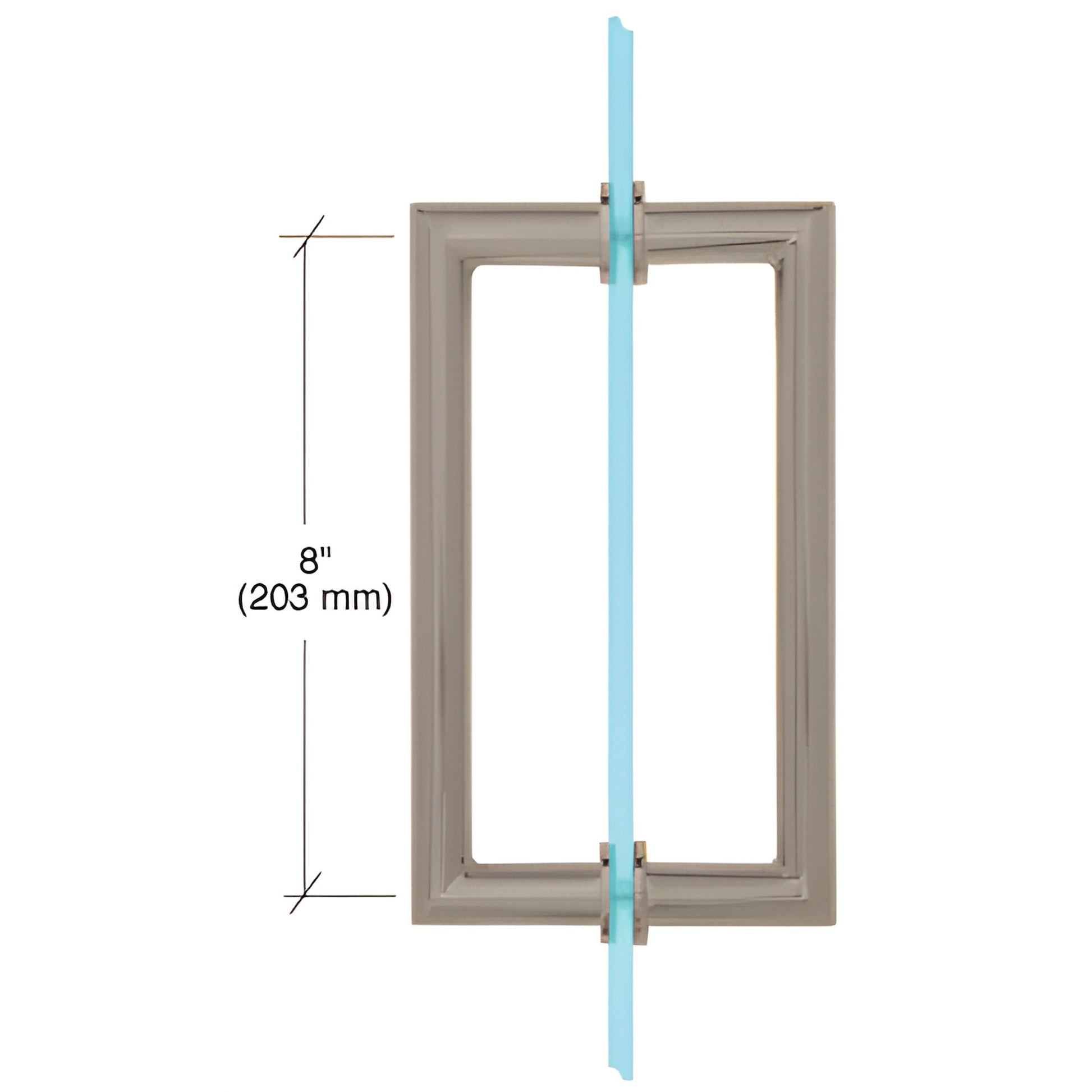 Brushed nickel MT8X8BN mitered-corner rectangular back-to-back glass door pull handle, 8" c-c