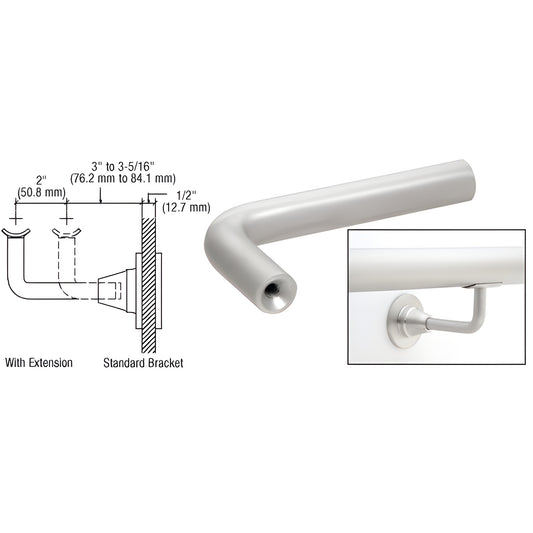 HR2DXSA satin anodized aluminum adjustable handrail extension arm, adds 2 in horizontal extension for HR2D brackets.