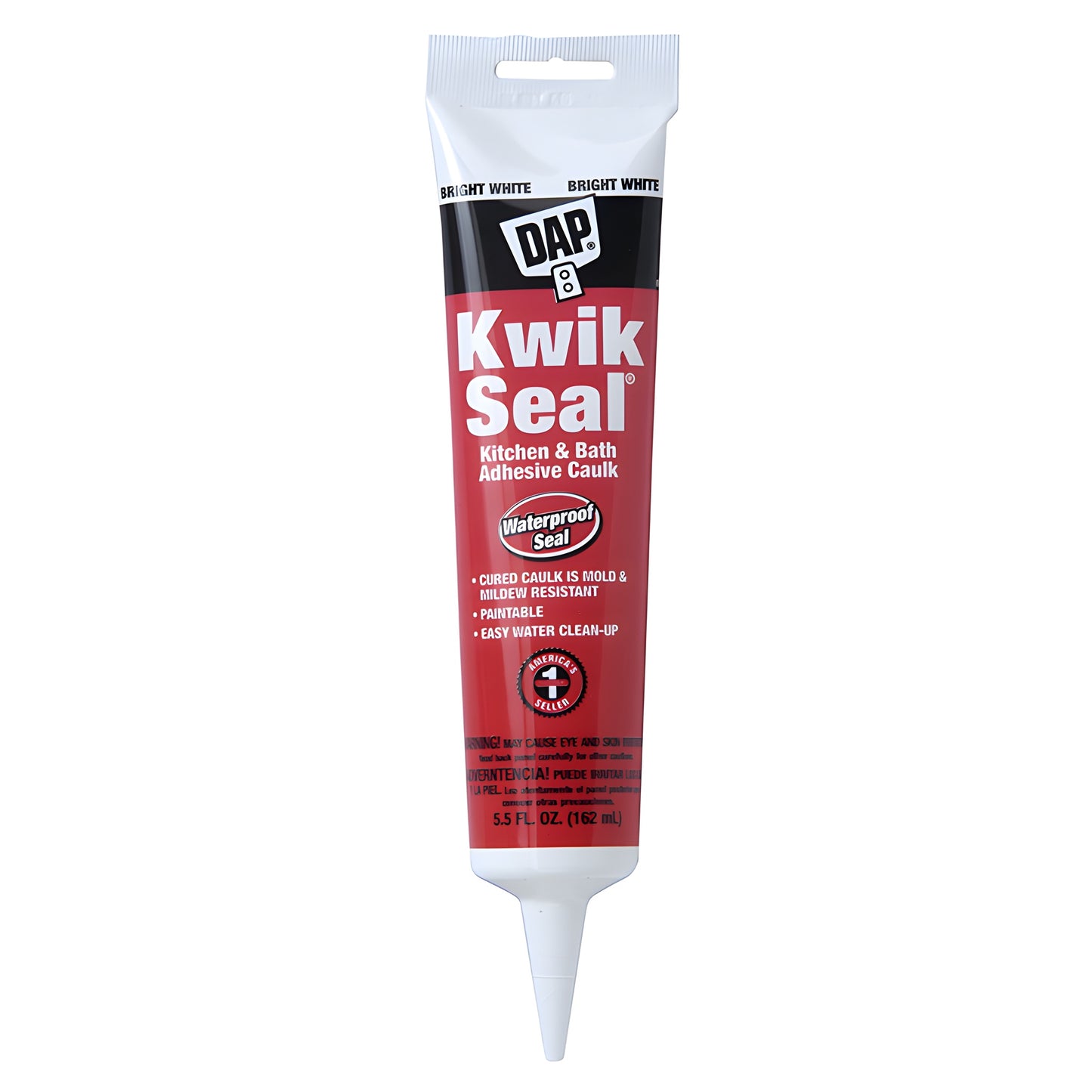 DAP Kwik-Seal kitchen & bath adhesive caulk tube, bright white 5.5 fl oz (SKU DAP18001), waterproof, mold-resistant