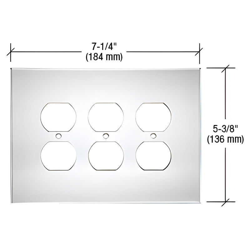 Clear acrylic mirror-backed 6-opening triple duplex cover plate, 7-1/4" x 5-3/8", polished edges. SKU PMP303