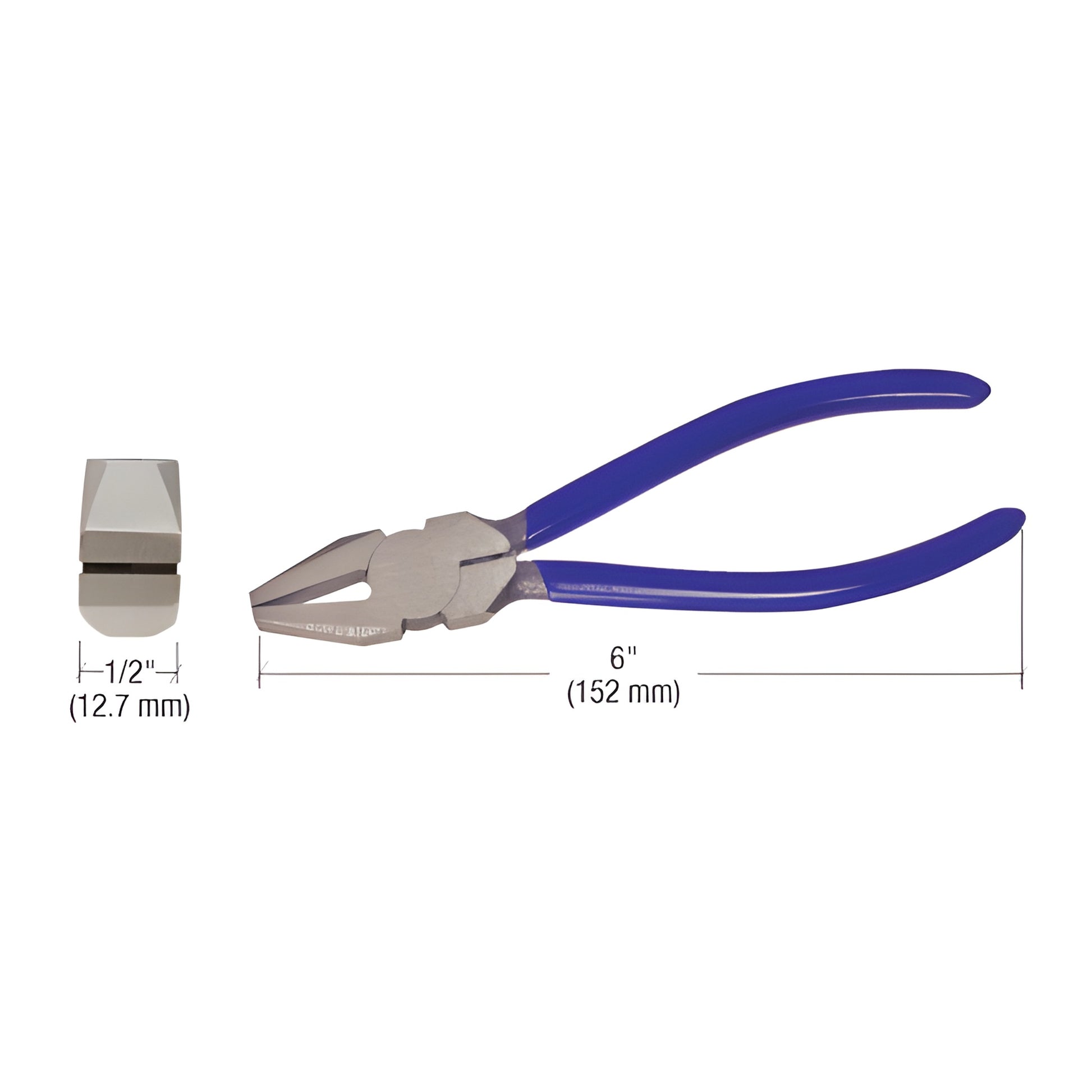 CRL SKU 3416 6 in straight-jaw glass pliers with blue handles, 1/2 in jaw, for stained and plate glass