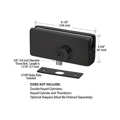 CRL AMR215 Matte Black Glass Door Patch Lock
