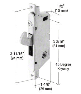 CRL 1/2" Wide Stainless Steel Round End Face Plate Mortise Lock with 3-11/16" Screw Holes for Adams Rite® Doors - 45 Degree Keyway