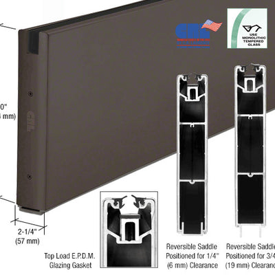 CRL Black Bronze Anodized 10" x Custom Length Square Sidelite Rail for 5/8" or 3/4" Glass