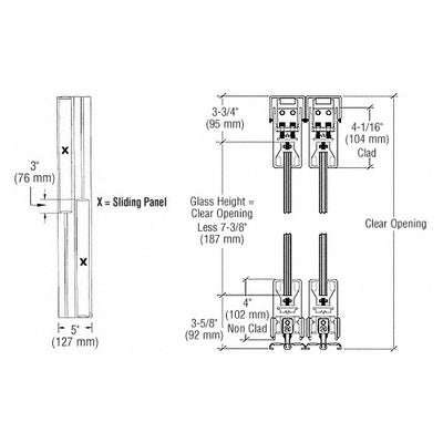 CRL Black Powder Coat XX Format Sliding Door Entrance System - 4" Top and Bottom Square Rail