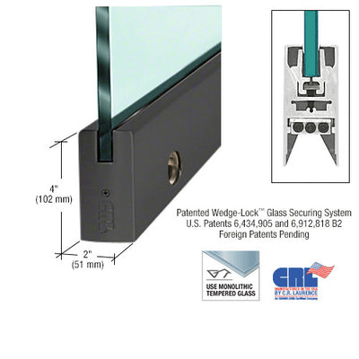 CRL Black Powder Coated 3/8" Glass 4" Square Door Rail With Lock - 35-3/4" Length