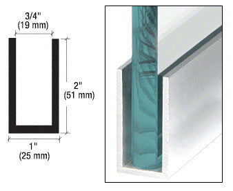 CRL Brite Brushed Anodized Wet / Dry Glaze 2" Deep U-Channel 240" Stock Length