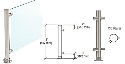 CRL Brushed Stainless 18" High 1-1/2" Round PP45 Contemporary Series Straight Front Counter/Partition 135 Degree Post