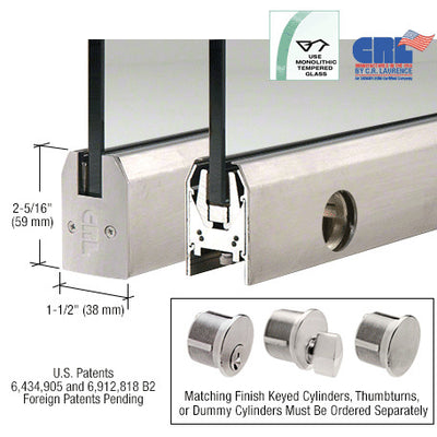 CRL Brushed Stainless 3/8" Glass Low Profile Tapered Door Rail With Lock - 35-3/4" Length