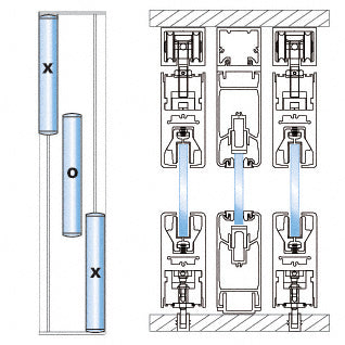 CRL Brushed Stainless 3-Panel XOX Bypass Overhead Double Track Sliding Door System