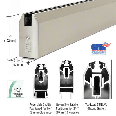 CRL Brushed Stainless 4" Custom Length Tapered Sidelite Rail for 3/4" Glass