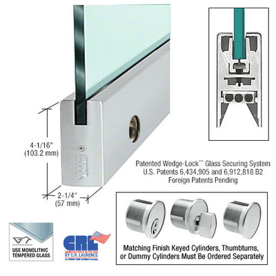CRL Brushed Stainless 5/8" Glass 4" Square Door Rail With Lock - 35-3/4" Length