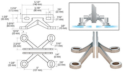 CRL Brushed Stainless Four Arm 'V' Wall/Fin Mounted Fitting