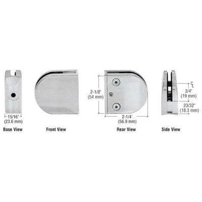 CRL Brushed Stainless Z-Series Round Type 2" Radius Base Stainless Steel Clamp for 1/4" and 5/16" Glass
