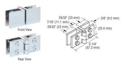 CRL Chrome Wide Face Glass-to-Glass In-Swing Set Screw Hinge