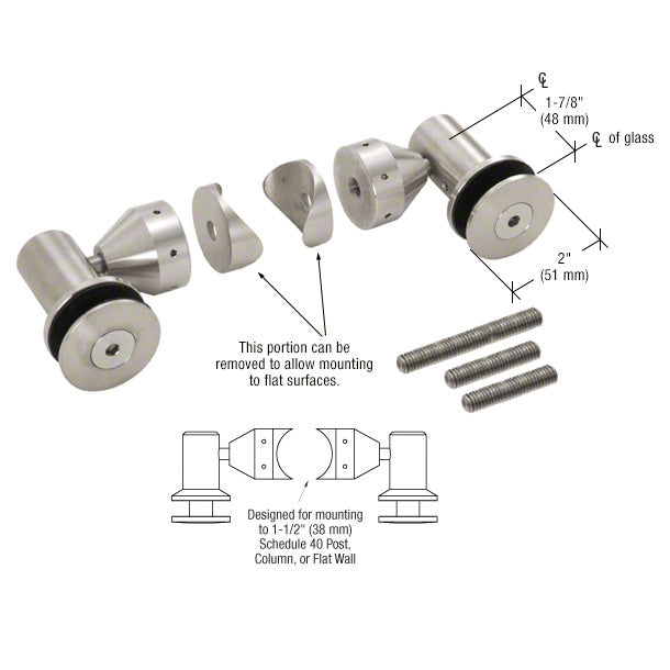 CRL Custom Brushed Stainless Double Arm Fixed Fitting Set for 1/2" Glass