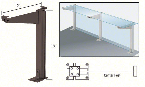 CRL Duranodic Bronze 18" High Center Design Series Partition Post with 12" Deep Top Shelf