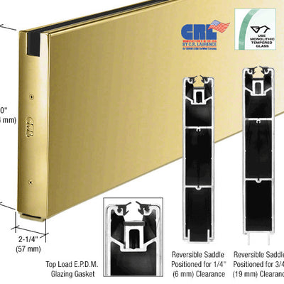 CRL Polished Brass 10" x Custom Length Square Sidelite Rail for 5/8" or 3/4" Glass
