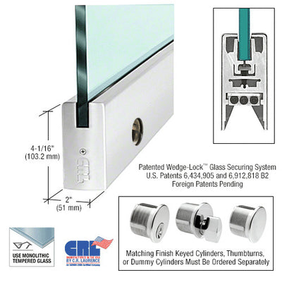 CRL Polished Stainless 1/2" Glass 4" Square Door Rail With Lock - 41" Length