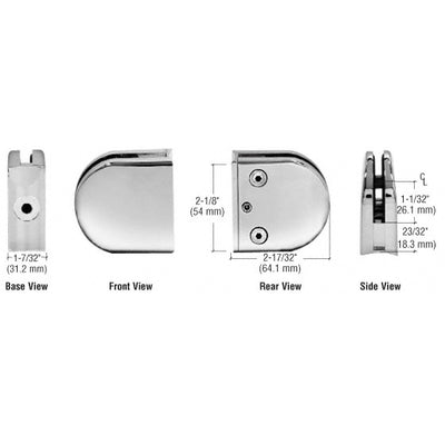 CRL Polished Stainless Z-Series Round Type 2" Radius Base Stainless Steel Clamp for 1/2" Glass